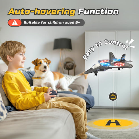 360Flip, 2 (16 Foam RC Airplane Drone for Kids, Remote Control Helicopter, Toy Plane Fighter Jet with LED Light, Auto