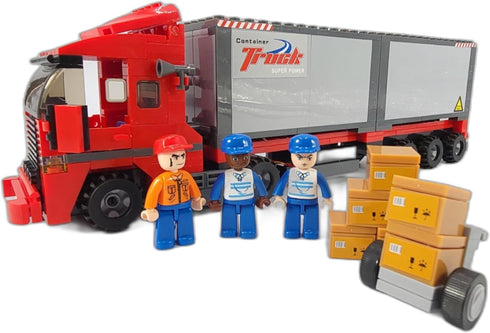 General Jim's Mighty Red Hauler - Double Van Container Semi-Truck Building Blocks Set, 345 Pieces