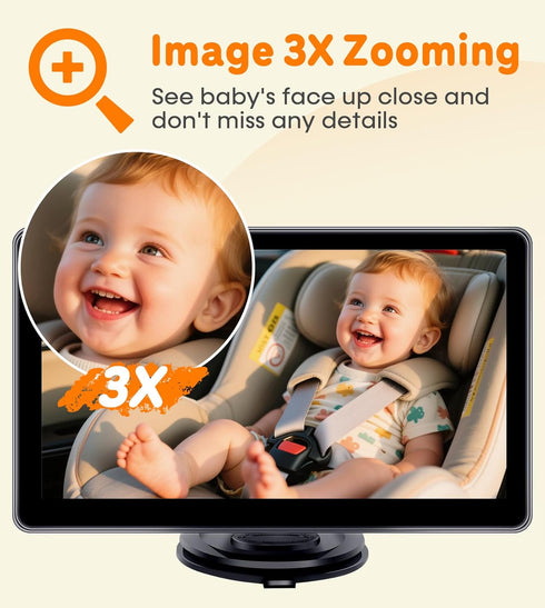 7-Inch 3X 1080P 150 940nm Yakry Baby Car Camera - Zoom Recording Touchscreen HD Easy to Install Wide Angle Rear Facing