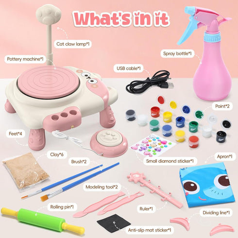 8-12,Ceramic 6+ Skirfy Pottery Wheel for Kids Beginners with Light,Arts and Crafts for Kids Ages Wheel with Painting