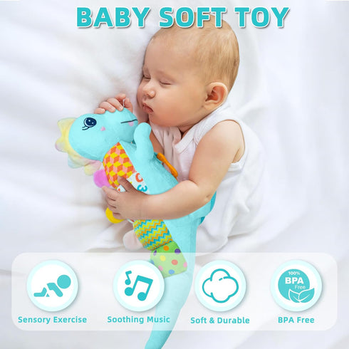 Ryotagift 0-3-6-9-12 Tummy Baby Dino Musical Stuffed Animal Toys for MonthsInfant Dinosaur Time Toys with Crinkle Sound