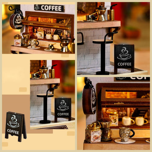 Flever Dollhouse Miniature DIY House Kit Creative Room with Furniture for Romantic Valentine's Gift (Coffee Time)