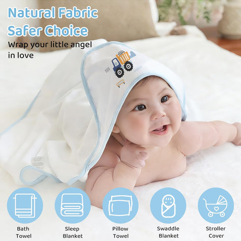 3 3 Mooreeke Baby Towel with Hood for Boys Blue Excavator Bath Towel for Babies Ultra Soft Absorbent PCS Baby Towels