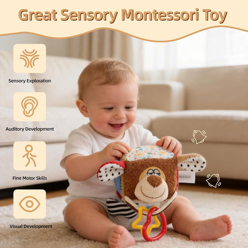 littlove 0-6-12 Hanging Baby Toy Cube for Car Seat, Infant Sensory Toys Month, Montessori Plush Toys for Plane Travel