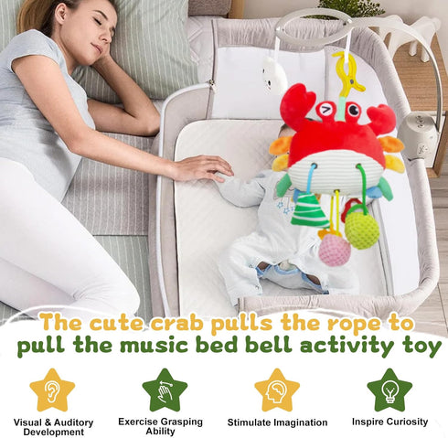 ElapseGlow 18 Tummy Crab Baby Toy - Clip-On Hanging Sensory Toy for Car Seat, Stroller, Gym with Squeaker, Crinkle