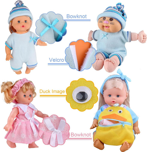 8pcs Baby Doll Clothes Dress - Newborn Accessories Gown Costumes with Schoolbag, Xmas Gift-wrap