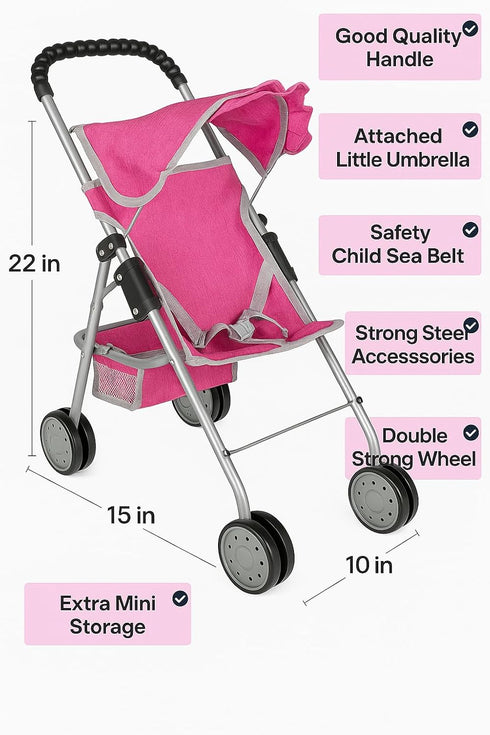 2 fash n kolor - Doll Stroller My First Baby Doll Strollers Toy - Flower Design with Basket in The Bottom- Doll