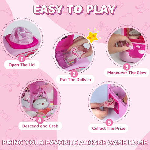 Claw Machine for Kids - Mini Vending Machine with Unicorn Toys, Candy Grabber Prize Dispenser, 20 Mini Plush Toys