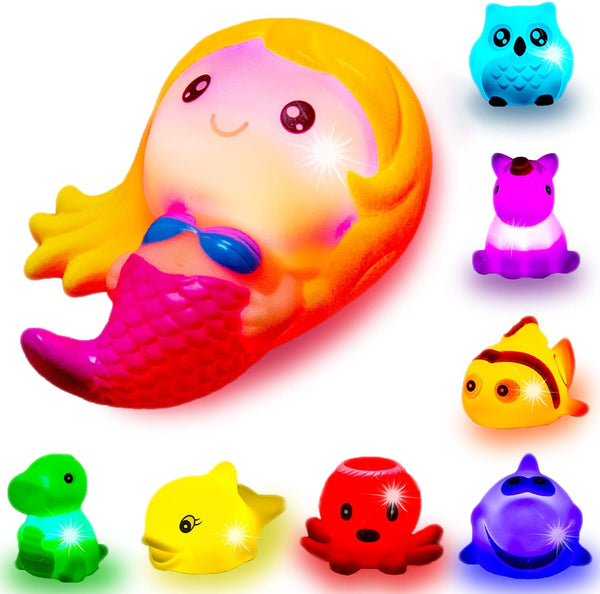 Bath Toys for Toddlers Baby, 8 Pack Light Up Toys - Bathtub Toy Flashing LED Light for Kids