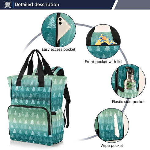 SUABO Backpack Tree Green Gradient Pattern Baby Diaper Bag Large Bag Waterproof Travel Diaper Bags for Moms and Dads