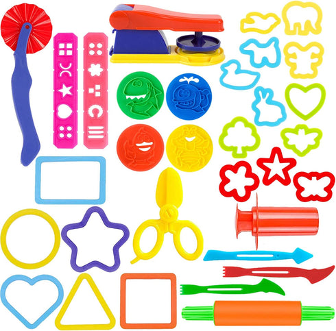 Playdough Tools Set for Kids, 32 PCS Play Dough Tools Kit with Molds, Rollers, Extruder, Cutter, Scissor in Random Color