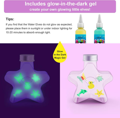 Kids,12 Gels+10 Molds&1 3+ Kiditos Magic Water Elf Toy KitSquishies for Bottle, Magic Gel Water Pets Sensory Toy, Fun
