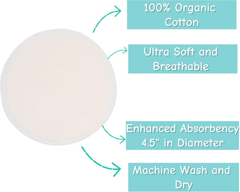 TL Care Nursing Pads Made with Organic Cotton, Soft & Washable, Natural Color, 12 Count