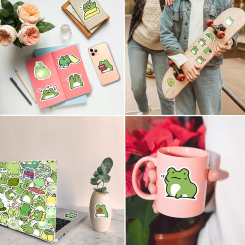 50 Pieces Frog Stickers - Cartoon Vinyl Waterproof Stickers for Laptop, Guitar, Motorcycle, and More