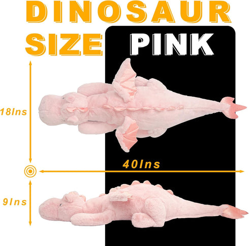 40In 2Lb Weighted Stuffed Animals, Cute Pink Plush Dragon Toy for Kids and Adults