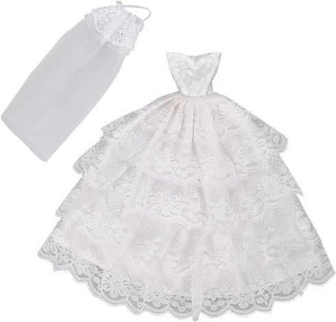 Handmade White Wedding Dress and Veil for Dolls