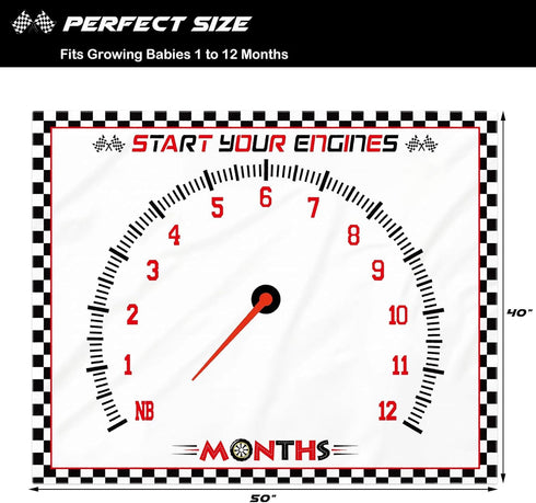 Racing Car Baby Monthly Milestone Blanket for Boy Little Monthly Growth Chart Sports Nursery Blanket 1 to 12 Months Photography Backdrop Prop for Newborn Baby Boy Soft Plush Fleece by Gicoherero