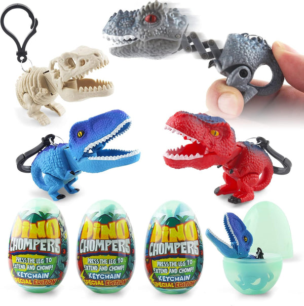 DINOBROS Surprise Eggs with Dinosaur Toys Inside, Mystery Eggs Toy with Dino Chomper Keychains for Birthday Favors