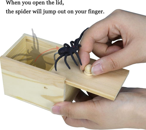 Fake Spider in a Box, Prank Gift for Adults & Kids, Handmade Wooden Pop Out Scare Surprise Boxes for Halloween