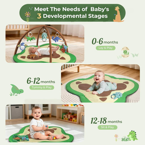 bopopo Tummy 6 Baby Gym Play Mat, Oversize Dinosaur Claws Shaped Time Mat with Detachable Baby Activity Toys, Baby Play