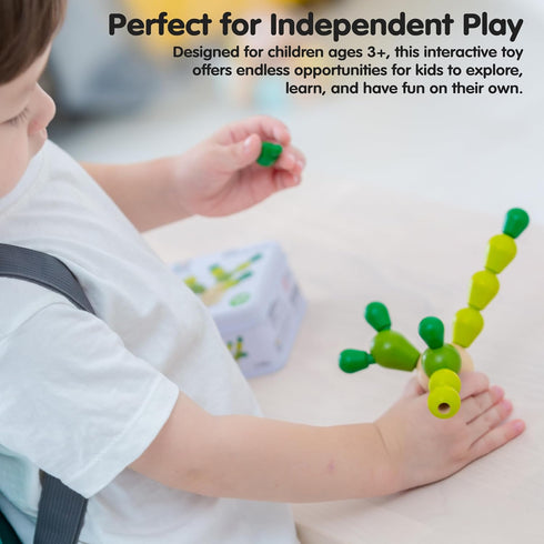 3+ PlanToys Mini Balancing Cactus | Montessori Wooden Toy for Toddlers | STEM Game for Fine Motor Skills, Logic