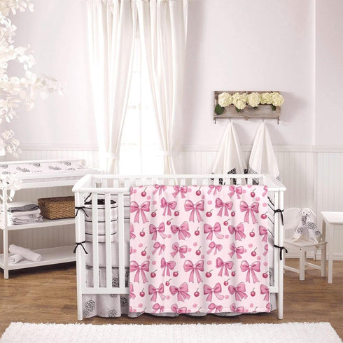 30x40 Inch Baby Blanket Pink Bow Pattern Cherry for Boy Girl Newborn Toddler Infant Nursery Throw Blankets Double Layer