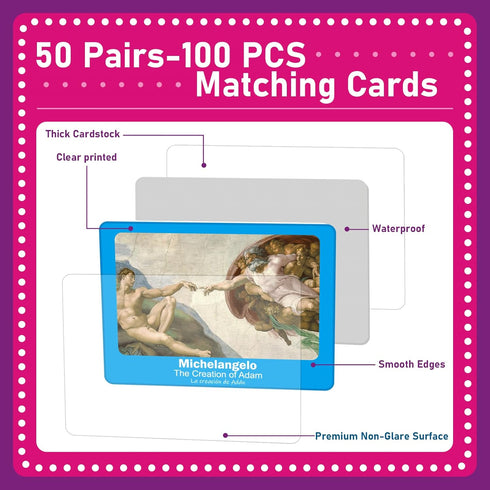Gisgfim 50 Pairs Memory Matching Game, Famous Paintings Concentration for Adults, Fun Educational Matching Game