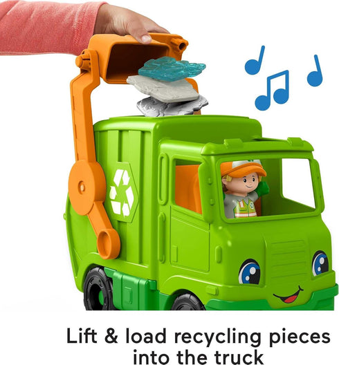 Fisher-Price Little People Musical Toddler Toy - Recycling Truck Garbage Vehicle with Figure for Pretend Play Ages 1+