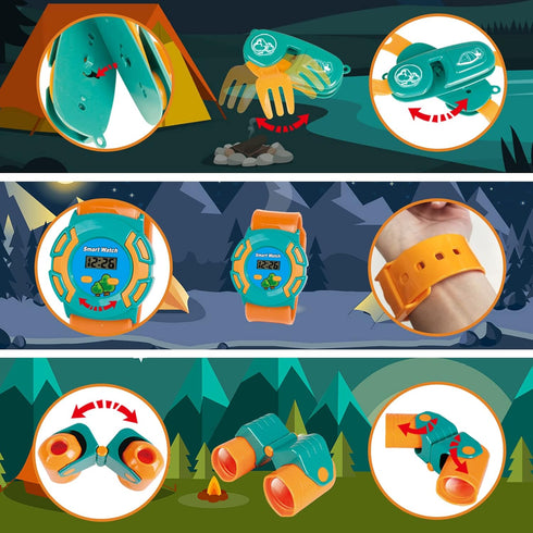 FUN LITTLE TOYS Kids Camping Set, Pop Up Play Tent with Battery Lantern and Drawstring Bag for Indoor Outdoor Pretend