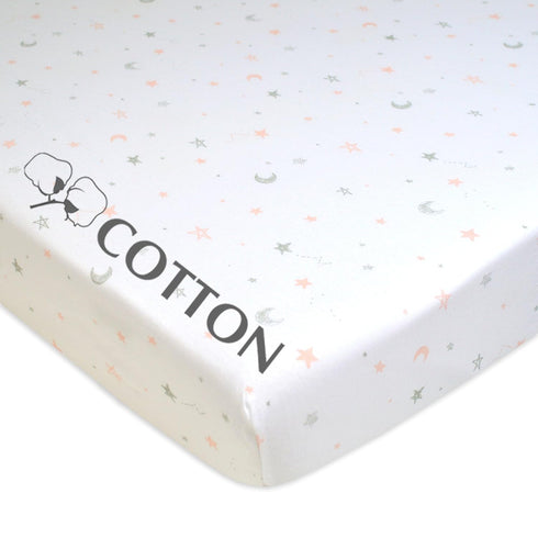 American Baby Company 100% Natural Cotton Fitted Mini Crib Sheet 38" x 24", Soft & Breathable, Pink Stars and Moons