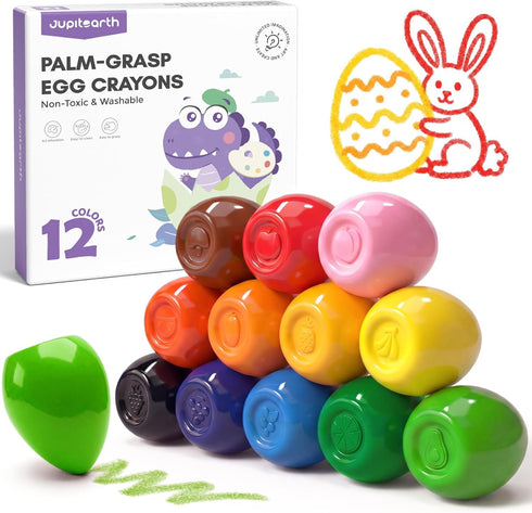 JUPITEARTH 12 Colors Egg Crayons for Toddlers 1-3, Palm-Grasp Non Toxic Jumbo