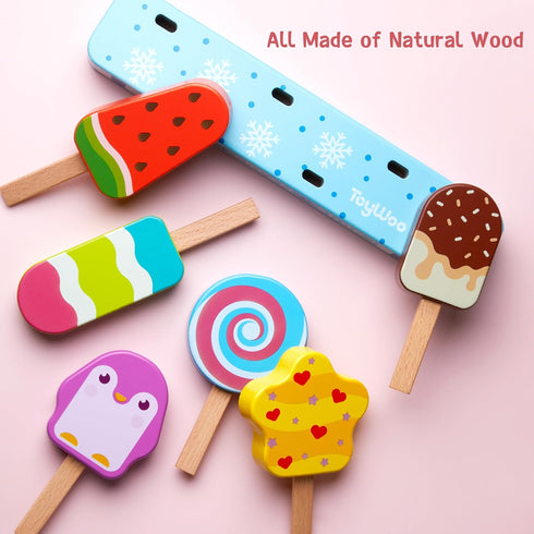 Wooden Ice Cream Toy for Kids, Pretend Play Food Toys Ice Cream Shop Playset for Ages 3-6