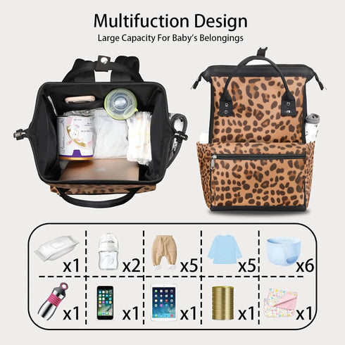 Hsnar Backpack Prints Abstract Leopard Waterproof Diaper Bag Large Capacity Baby Bag with Stroller Straps, Multi-Pocket