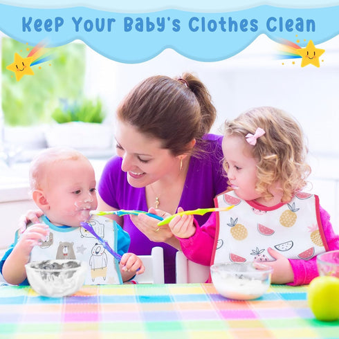 24 6 36 Jeyiour Pcs Baby Waterproof Bibs with Food Catcher Adjustable Snaps Plastic Feeding Bibs for Toddlers