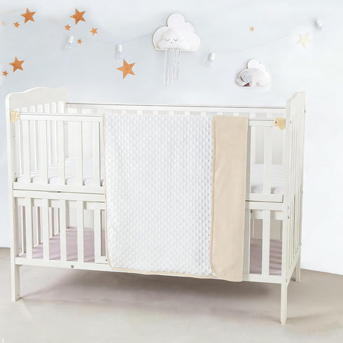 30x40 Inches CREVENT Minky Baby Blanket for Girls Boys, Soft Plush Receiving Blanket for Newborns - (Beige + White)