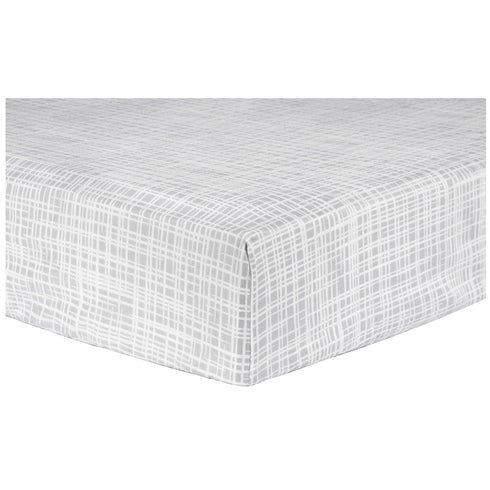 100% 10-Inch 28 52 Criss Cross Fitted Crib Sheet - Cotton; White, Gray; Fully Elasticized; Pockets; Fits Standard Crib