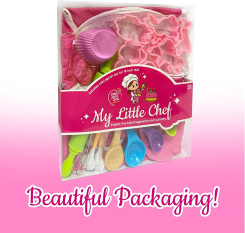 Kids Baking Set with Apron, My Lil Chef Hat, Oven Mitt, Easy Bake Recipe Book & Cooking Toys, 18 Inch Doll Apron