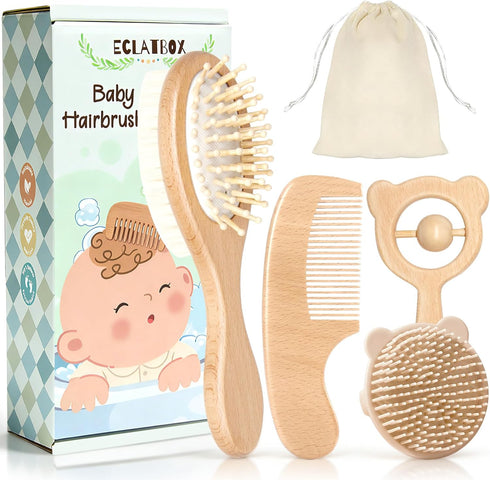 Baby Hair Bush and Comb Set, 5 Pack Wooden Baby Brush with