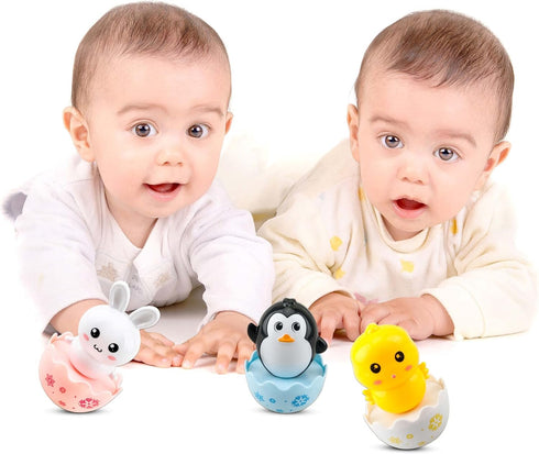 6 Pcs Easter Musical Tumbler Wobbler Toys - Penguin, Bunny, Chick for Tummy Time, Early Education Gifts