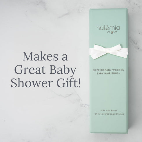 Natemia Baby Hair Brush with Soft Goat Hair Bristles - Gentle Wooden Comb for Infants, Newborn Bath Essential