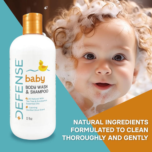 12 Oz (Pack 2) Defense Soap Baby Shampoo and Body Wash with Tea Tree Oil, Coconut Oil, Eucalyptus, Olive Oil & Aloe, Fl