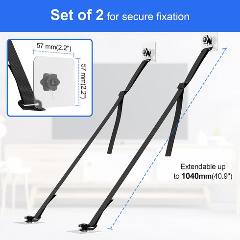 IMtKotW 2 Pcs Tv Safety Straps Adjustable,No Drill Anti Tip Furniture Anchors for Baby Proofing,Adhesive/Screw