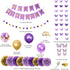 Ouddy Party Purple Birthday Decorations for Women Girls, Butterfly Hanging Garland, Happy Birthday Banner, Purple Gold