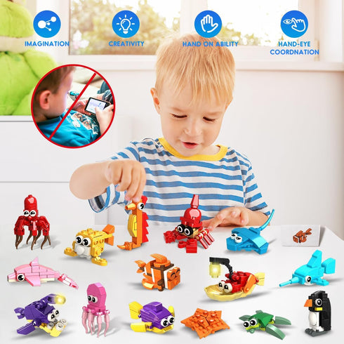 HOGOKIDS 24 Pack Party Favors for Kids Building Set, 629PCS Marine Animals Building Blocks Toy for Goodie Bag Stuffers