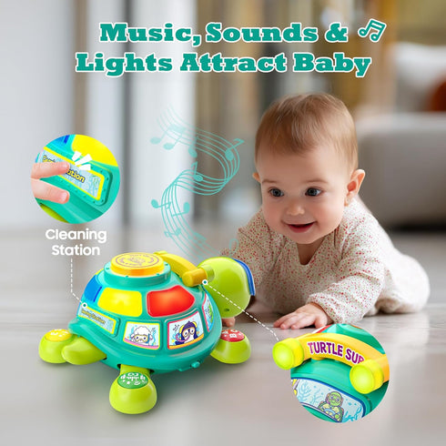 Zardali 6-12 Tummy 6 7 8 9 10 6-9-12 Baby Toys Months, Musical Turtle Time Developmental Crawling Toy for Months