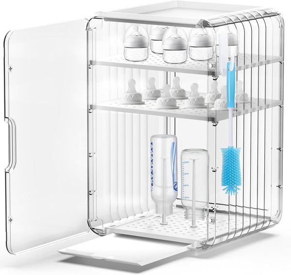XANGNIER Baby Bottle Organizer,Clear Baby Bottle Storage Organizer for Countertop and Cabinet,with