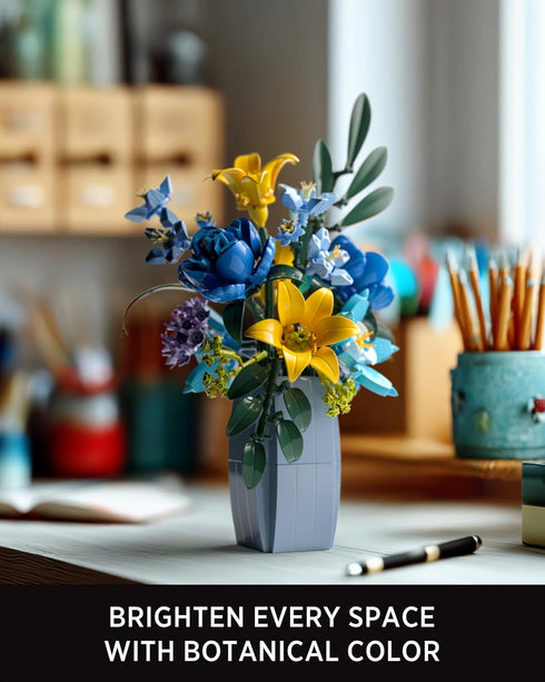 Set (902 NF10337) Nifeliz Wildflower Bouquet with Vase Model Toy, Botanical Building for Adults, Flower Arrangement