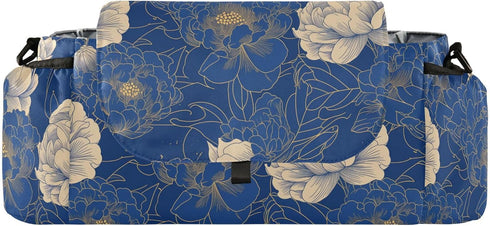 miaozhen Navy Blue Gold Peony Floral2 stroller accessories organizer baby caddy large zip