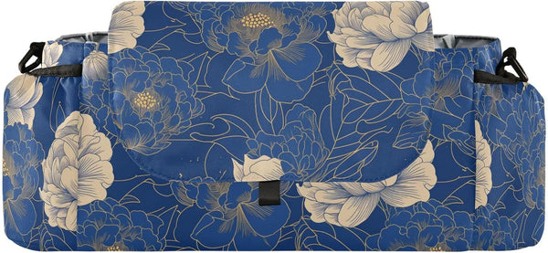 miaozhen Navy Blue Gold Peony Floral2 stroller accessories organizer baby caddy large zip