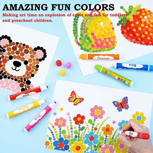 60 Pack 12 WOSWEL Dot Markers Colors Washable Paint Daubers for Toddlers Kids Preschool Non Toxic Water Based